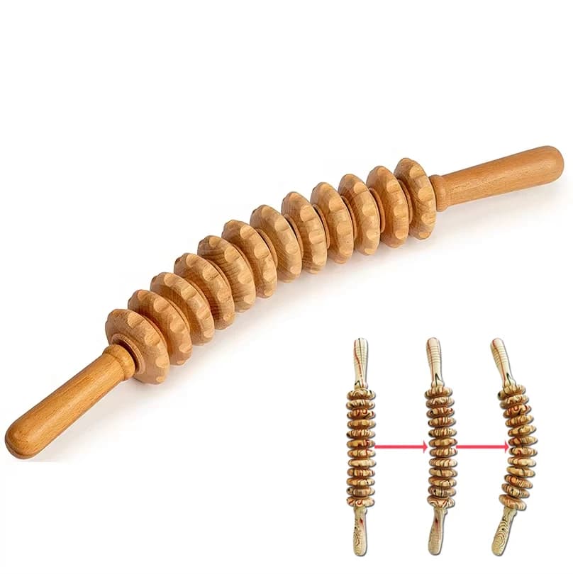 Bâton de Massage à rouleau en bois, outil d'engrenage portatif, outil de roulement à 12 roues, Point de déclenchement à rouleau pliable en bois naturel pur