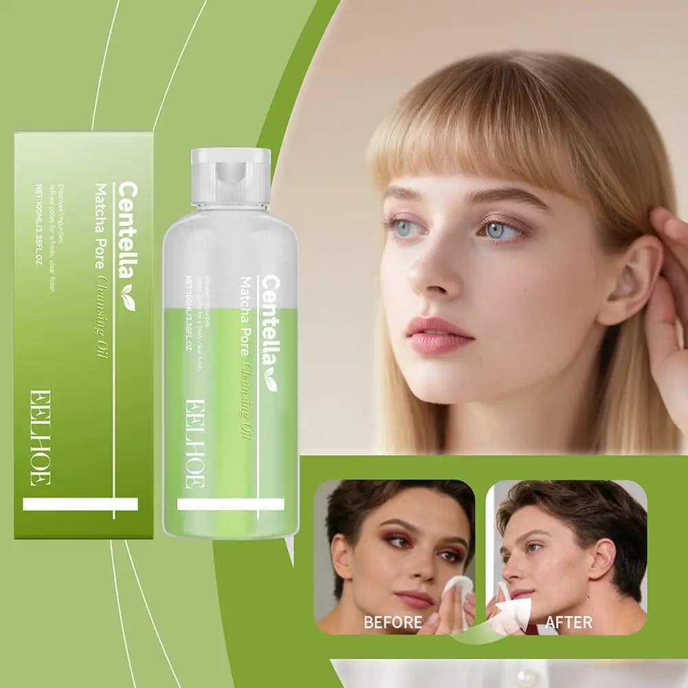 Huile nettoyante au matcha 100ml, démaquillant doux et non irritant, nettoie le fond de teint et les fards à paupières