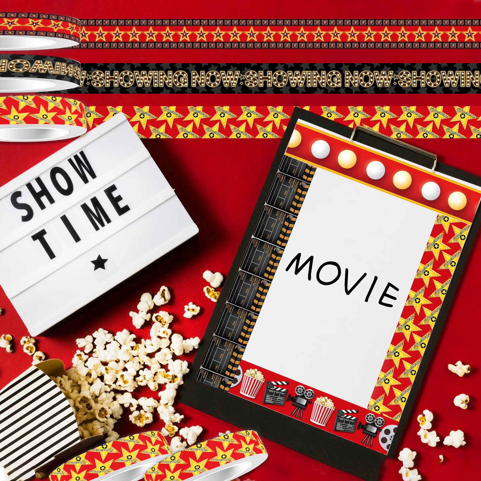 12 Rolls Cinema Film Themed Washi Tape Set, Adhesive Tape, Masking Tape DIY Craft Handbook Materials Scrapbooking Decor Supplies