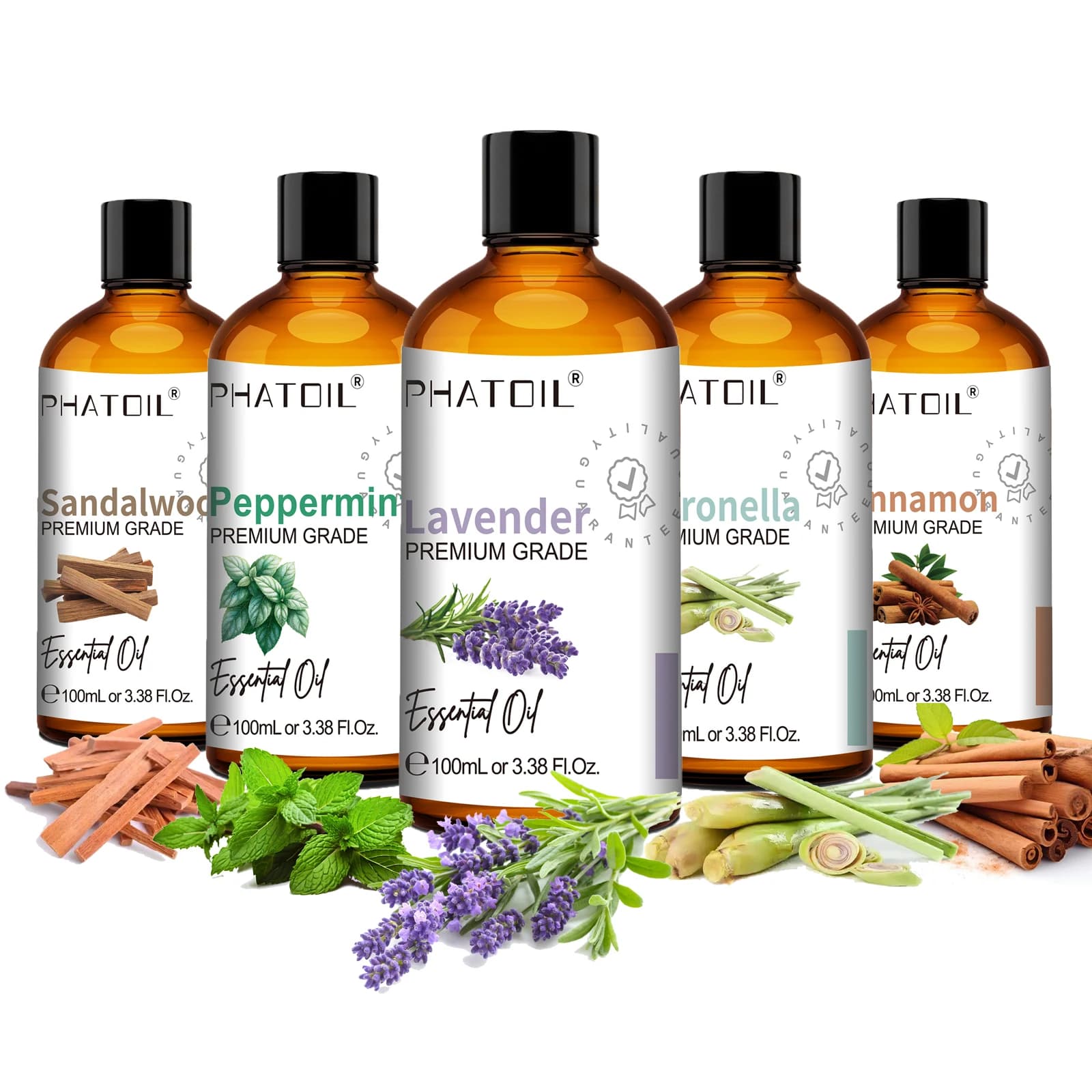 PHATOIL Huiles essentielles d'aromathérapie 100ML Eucalyptus Menthe poivrée Lavande Bois de santal Vanille