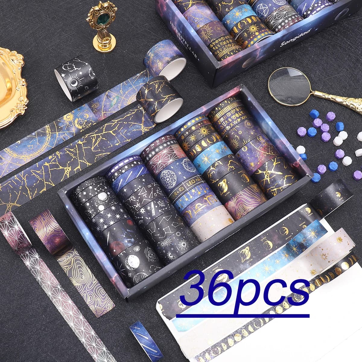 36 rouleaux de ruban Washi à motif ciel étoilé, ruban décoratif à motif de constellations pour bricolage, Scrapbooking, fournitures de papeterie pour étudiants