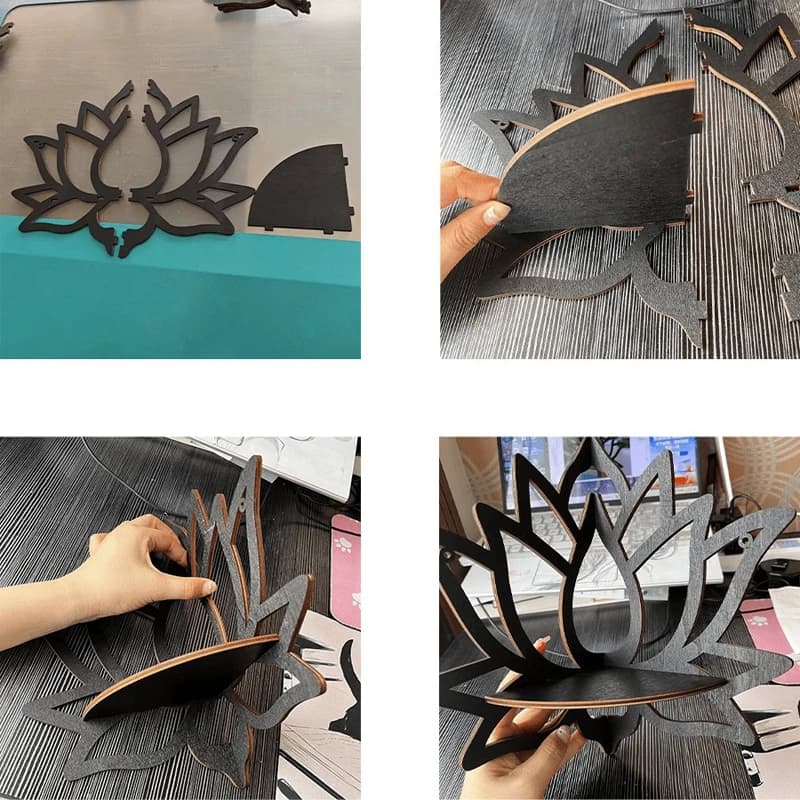 Support décoratif creux en bois Lotus, organisateur d'aromathérapie, bougeoir d'huile essentielle, étagère murale, étagère d'angle