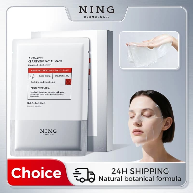 Masque facial NING DERMOLOGIE 28 ml x 10 – Équilibre du sébum, Nettoyage en profondeur, Soin des pores et Confort anti-imperfections, Lot de masques en tissu