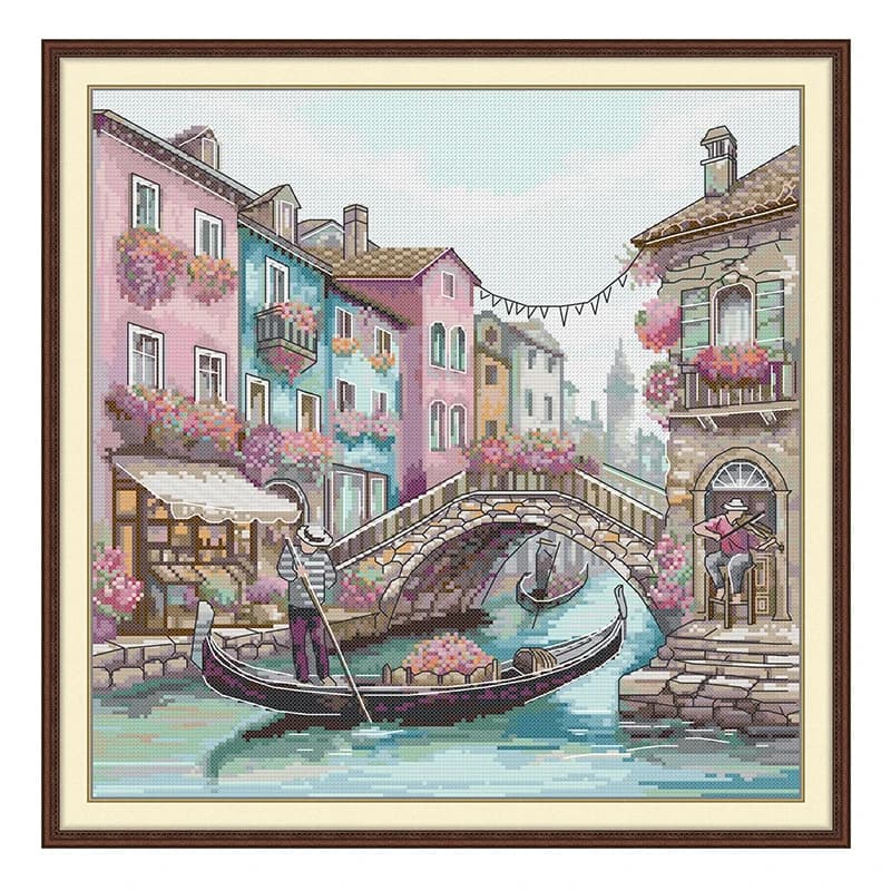 Ensemble de points de croix comptés, motifs de Village de pêche de venise, 11CT 14CT 16CT HD estampillé DMC, Kit de points de croix, broderie, couture