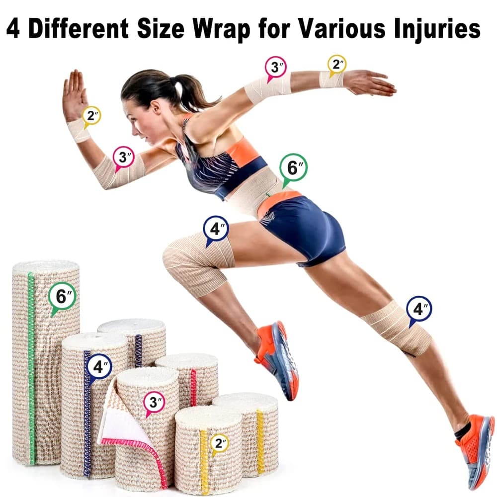 1 rouleau de bandage élastique de qualité supérieure, enveloppe de bandage de compression sans latex de coton avec fermeture automatique, support et premiers secours pour le sport