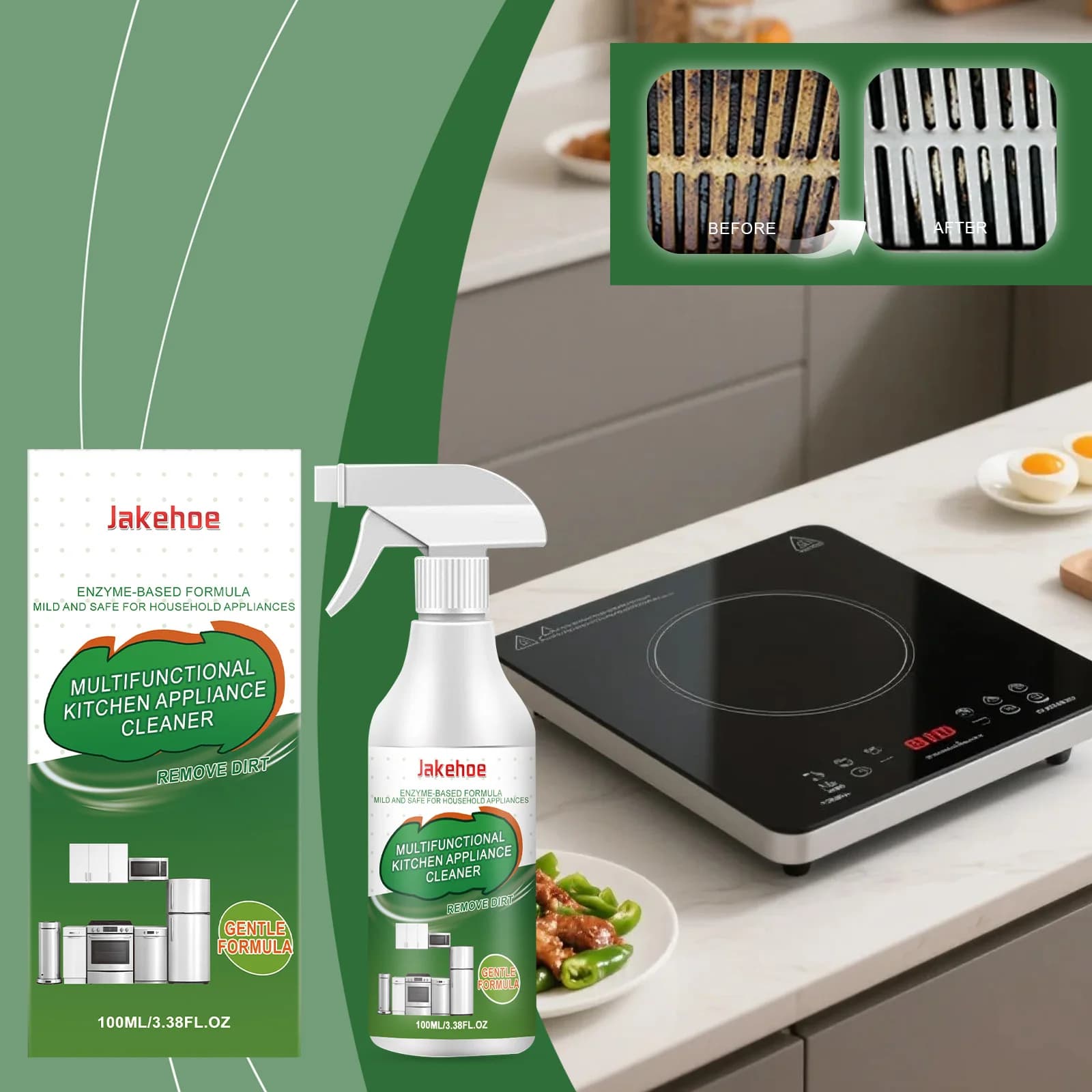 Nettoyant pour appareils de cuisine, formule douce, élimine facilement les taches d'huile et la saleté, laissant les appareils de cuisine propre et brillants.
