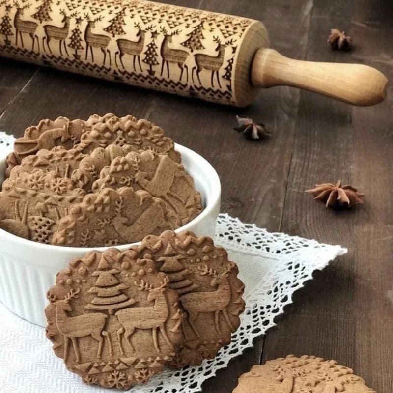 Rouleau à pâtisserie gaufré de noël 35CM, sculpté en bois, biscuits, pâte à Fondant, cuisson, rouleau imprimé gravé, cadeaux de vacances