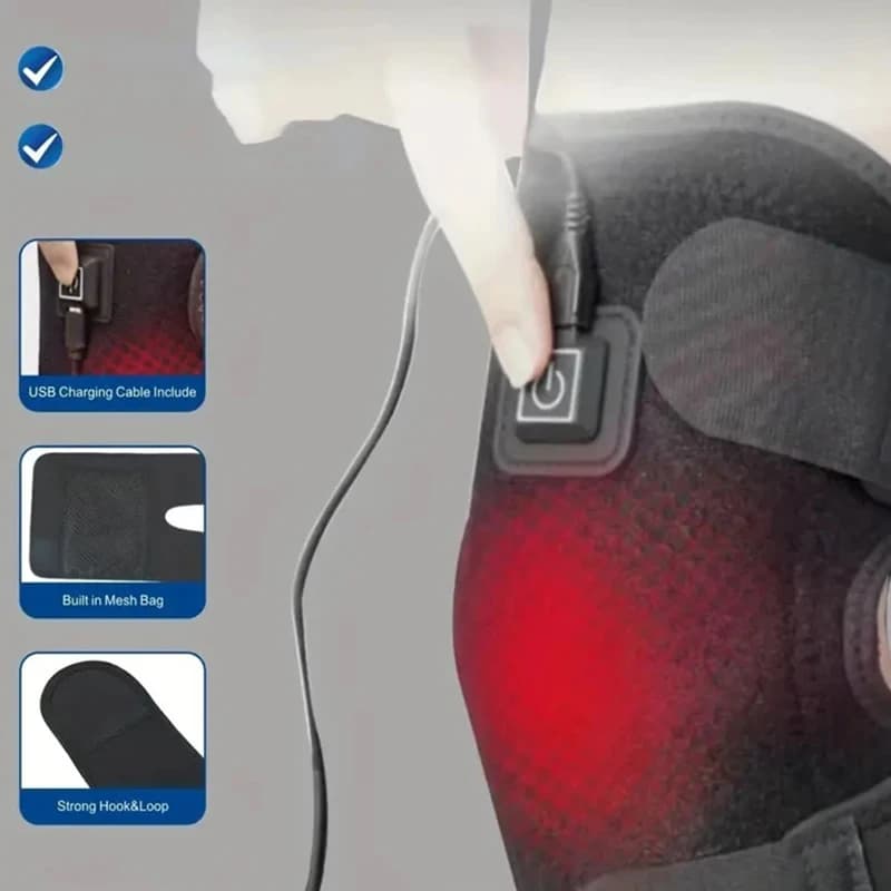 Coussin chauffant électrique pour le genou - Une ceinture chauffante pour le genou alimentée par USB, adaptée aux articulations, avec bande chauffante réglable, idéale pour un usage quotidien