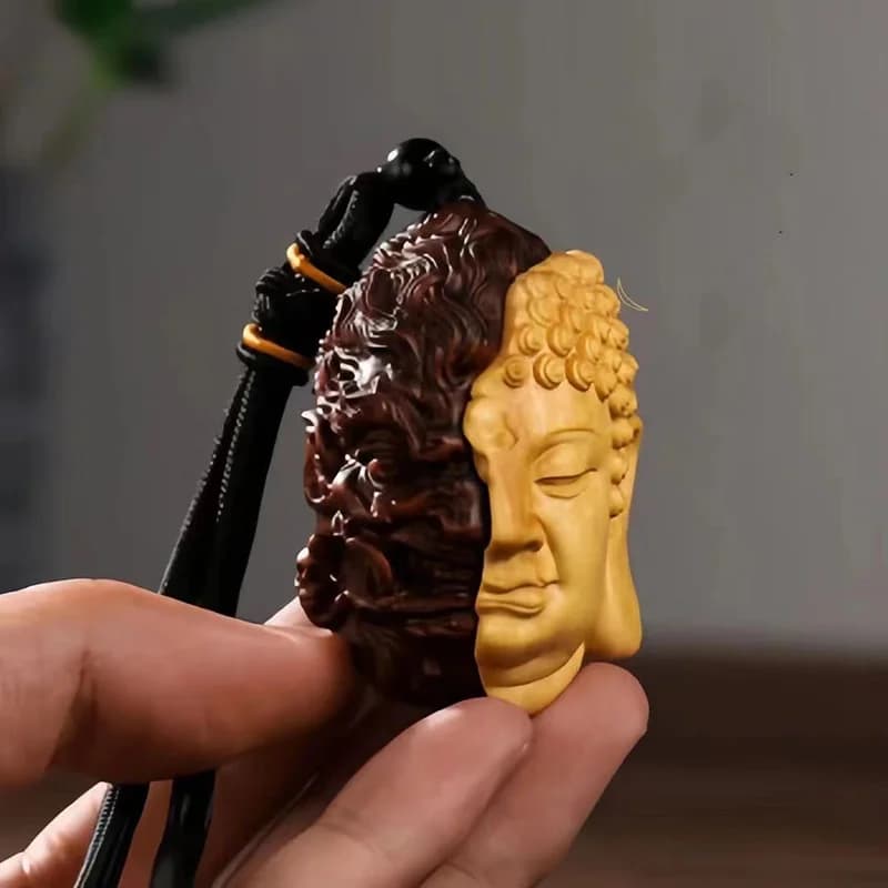 Diable Satan bouddha divinité tête sculptée en bois massif homme cadeau merveilleux Statue sculptée origine jaune Statue en bois