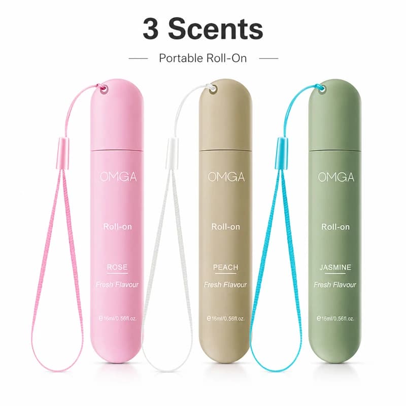 Ensemble de 3 parfums portables en roll-on 16 ml, parfum corporel frais pour femmes, format voyage, parfum longue durée, rose, pêche, jasmin