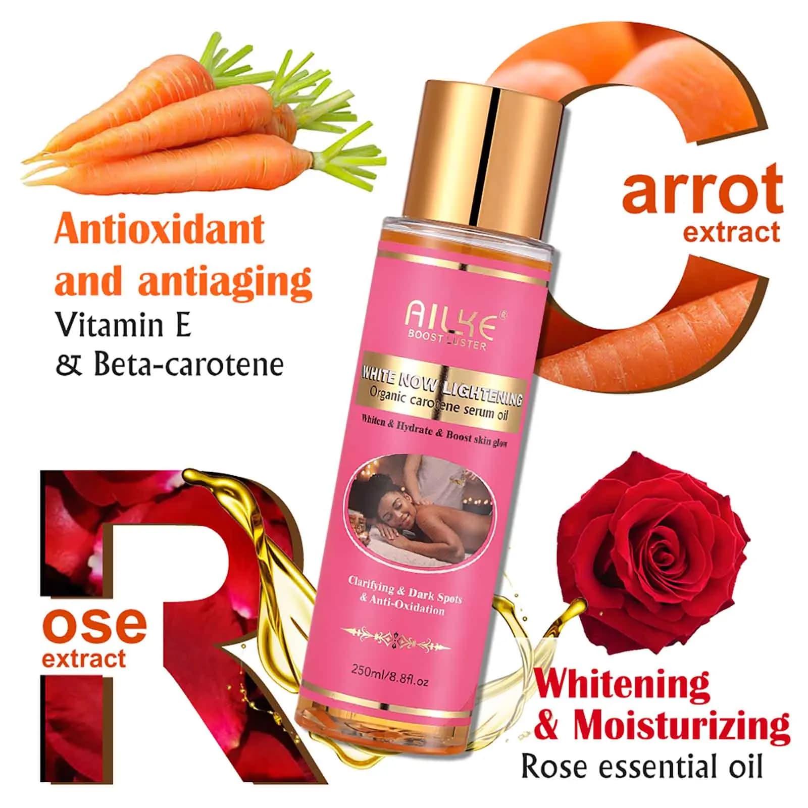 AILKE Sérum de carotène biologique huile corporelle éclaircissante