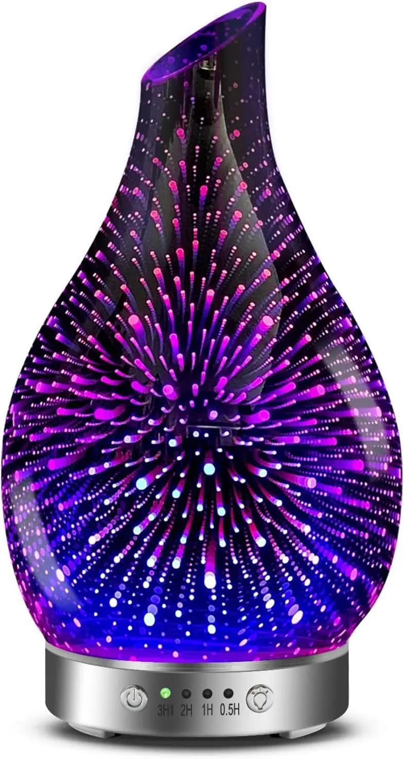 Nouveau diffuseur d'huiles essentielles ultrasonique 3D en verre 2026, mise à niveau, arrêt automatique, réglage de la minuterie