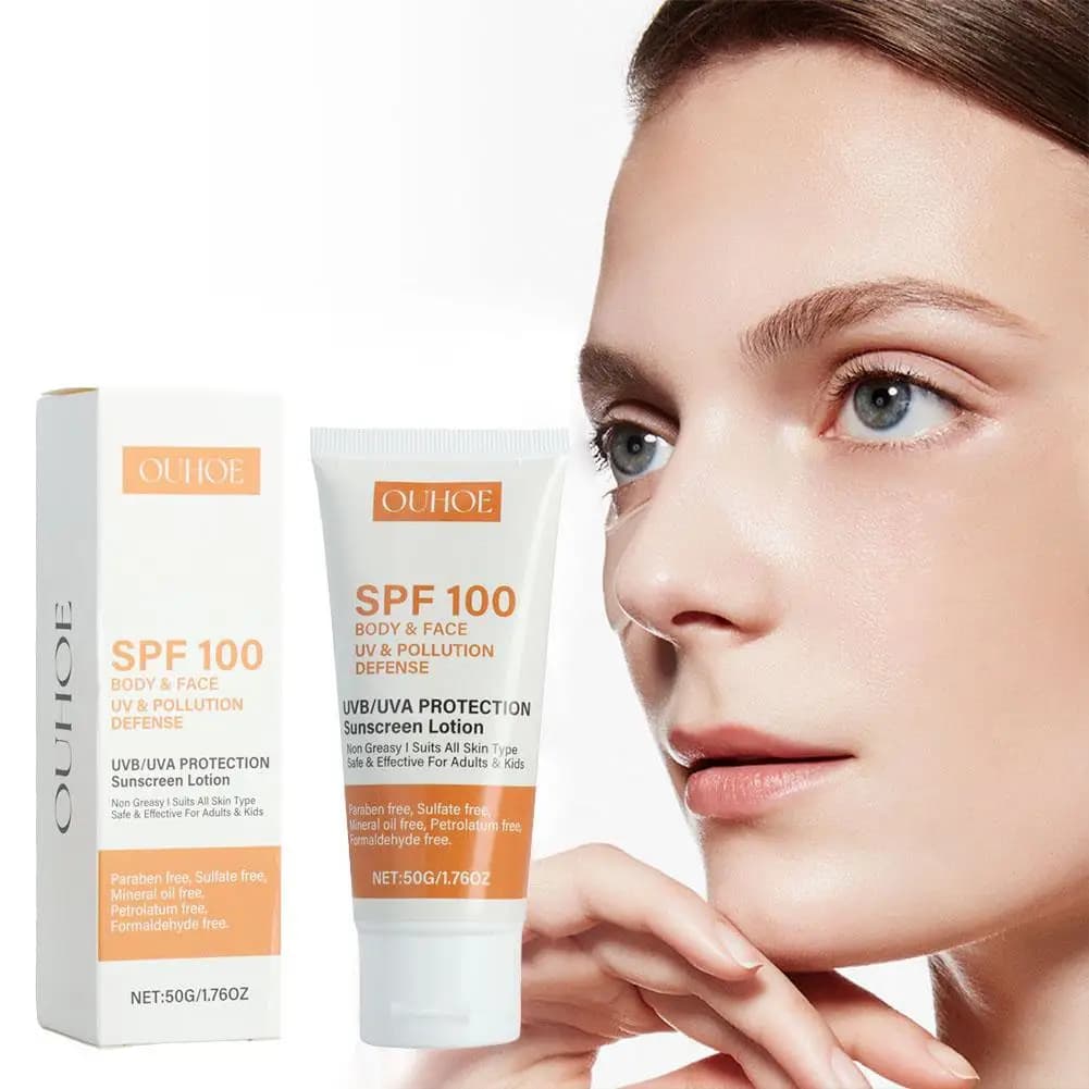 Crème solaire pour le corps Spf100 +, Non grasse, protection UV, contrôle de l'huile, crème solaire hydratante pour le visage, le cou et le corps, Bl B6X9