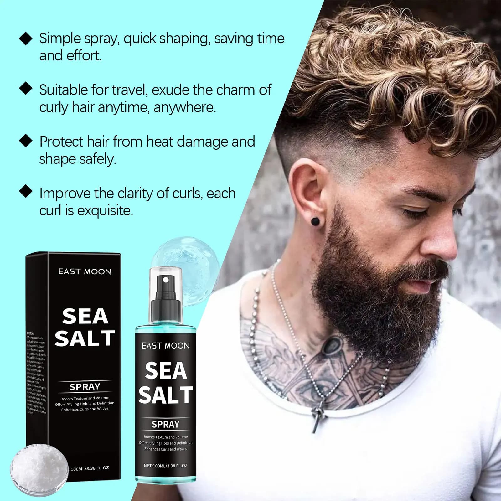 Spray coiffant au sel de mer, améliore l'épaississement, forte tenue, Non gras, moelleux, volumisant, réduisant les cheveux collants, huile nourrissante