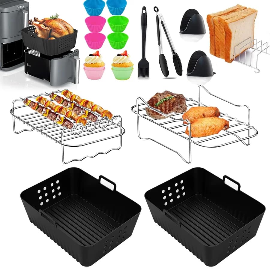 Moule en Silicone pour friteuse à Air, support de gril, ensemble d'ustensiles pour Ninja Double pile XL/Foodi SL400EU, AF300EU/AF400EU 7,5l-9,5l