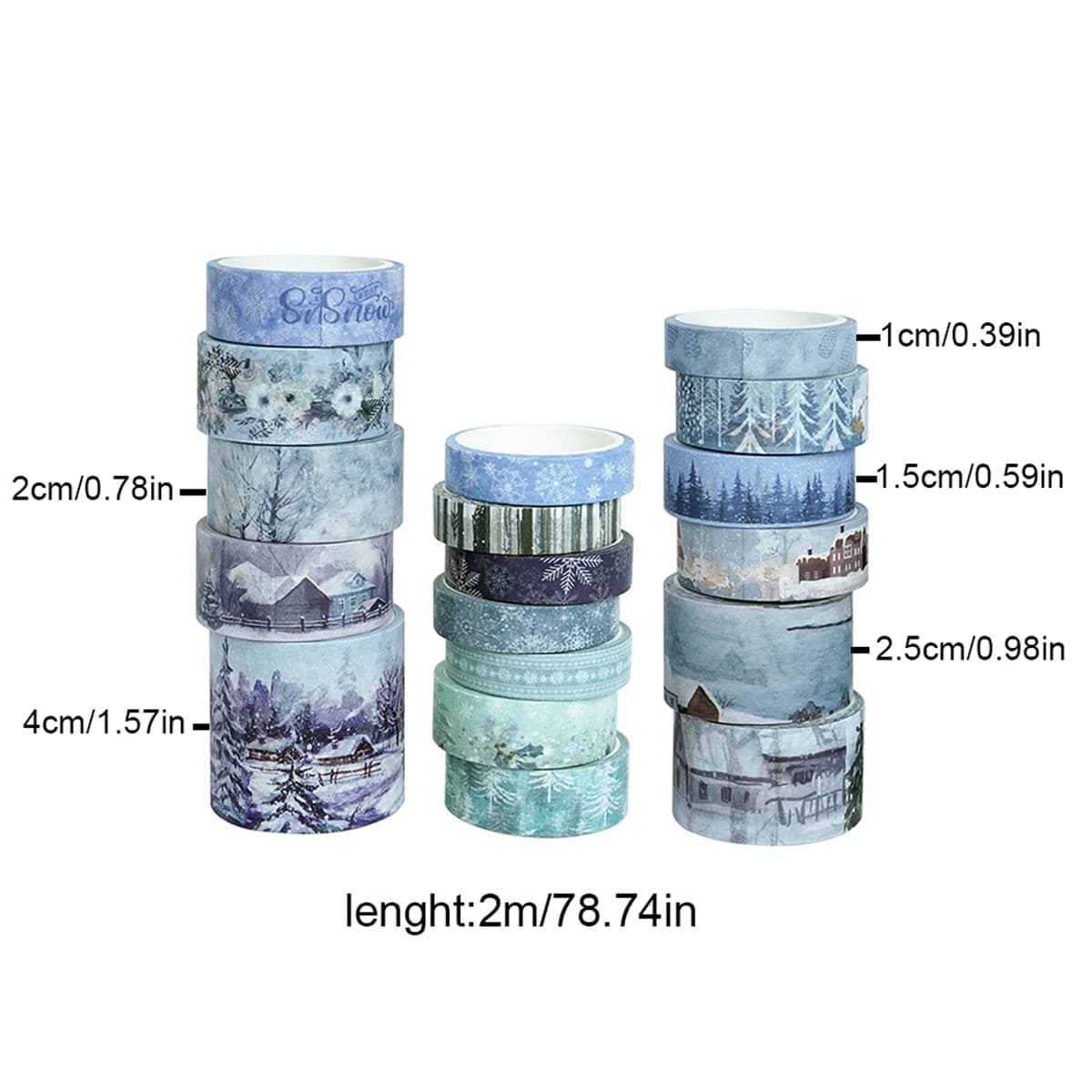 18 rouleaux/boîte, ruban washi scène de neige de noël, adapté au journal de bricolage, décoration de boîte-cadeau, cadeau de noël pour amis