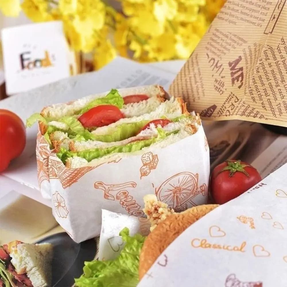 Papier d'emballage pour Sandwich, papier pour Hamburger résistant à l'huile, plateau résistant à l'huile, plaque de cuisson du pain, papier pour poêle à frire à l'air