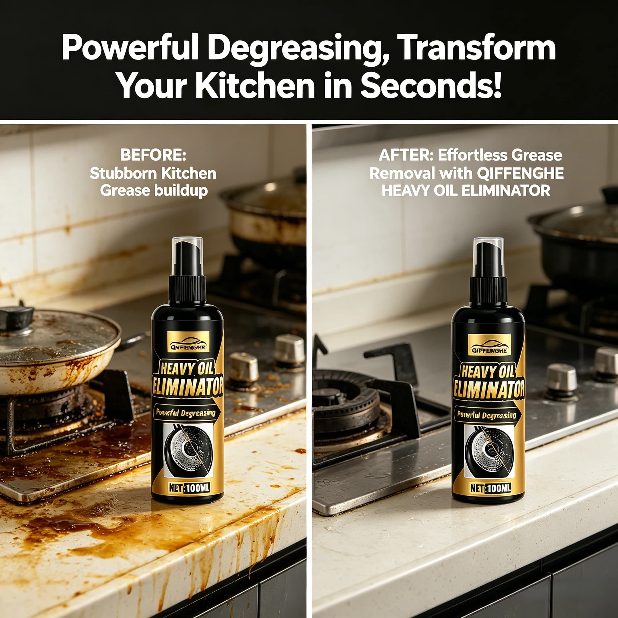 Dégraissant Puissant en Spray 100ml pour Cuisine, Éliminateur de Graisse pour Plaques de Cuisson, Ustensiles et Hottes
