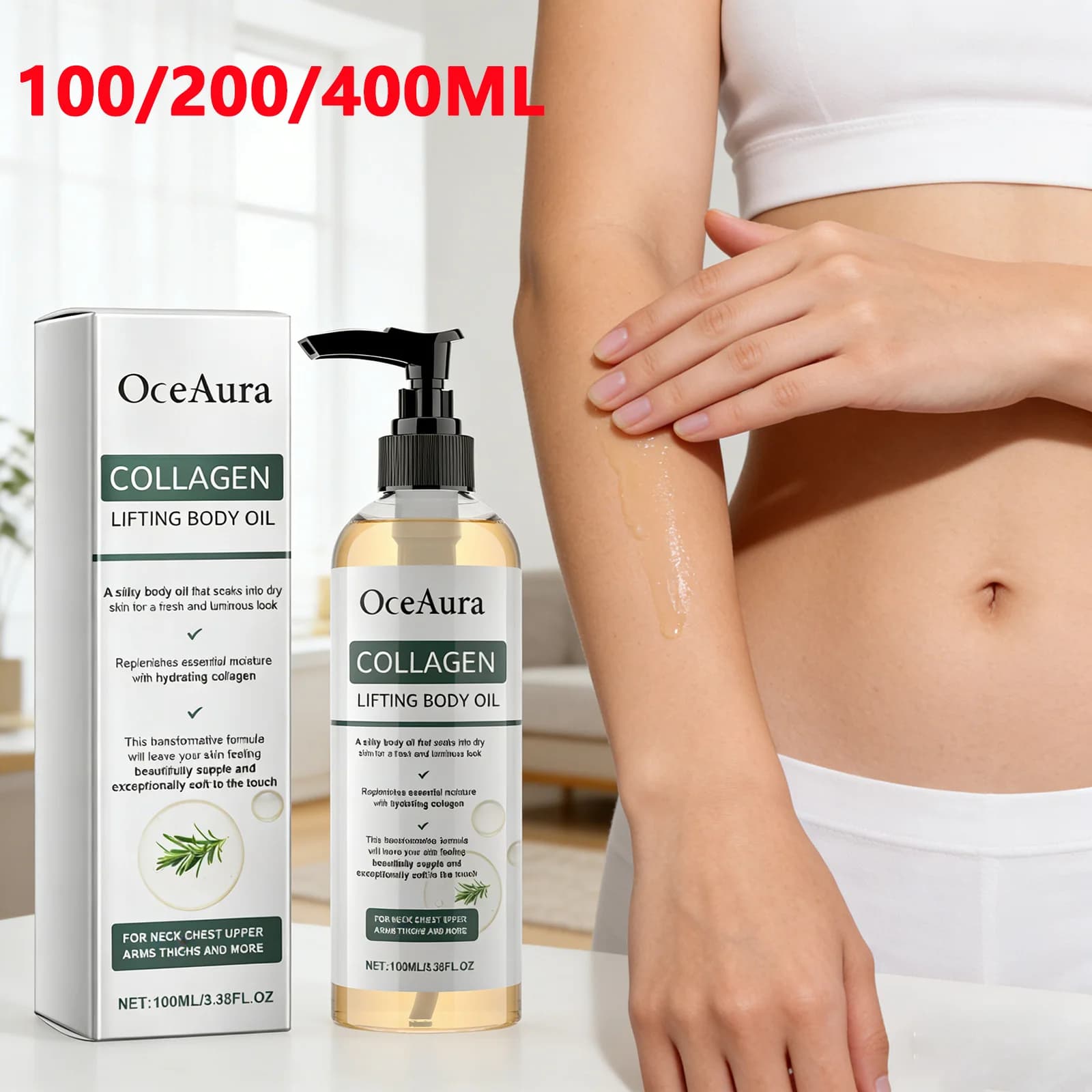 Huile corporelle au collagène hydratante, huile essentielle pour massage du corps entier, pour les bras, le ventre et les jambes, soin hydratant non gras pour peaux sèches, 100 ml