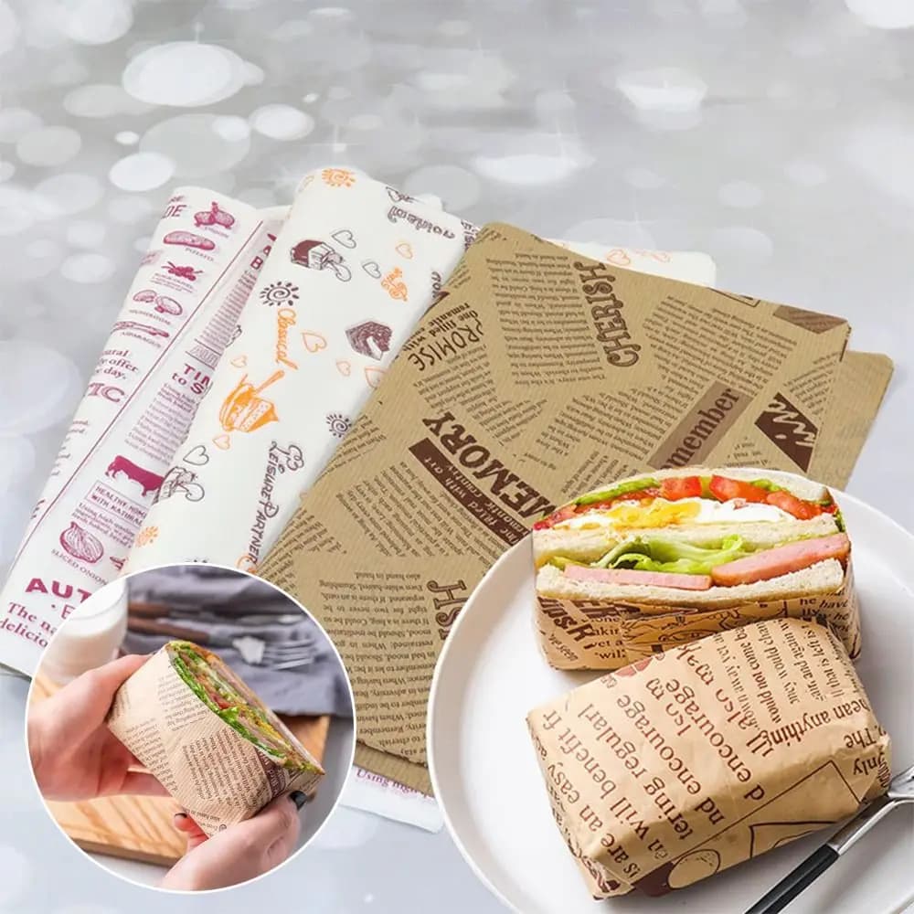 Papier d'emballage pour Sandwich, papier pour Hamburger résistant à l'huile, plateau résistant à l'huile, plaque de cuisson du pain, papier pour poêle à frire à l'air