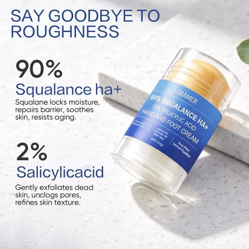Crème pour les pieds à 90 % de squalane et 2 % d'acide salicylique, crème hydratante pour les mains et les pieds, pour peaux sèches, renforce et améliore la sécheresse et la rugosité