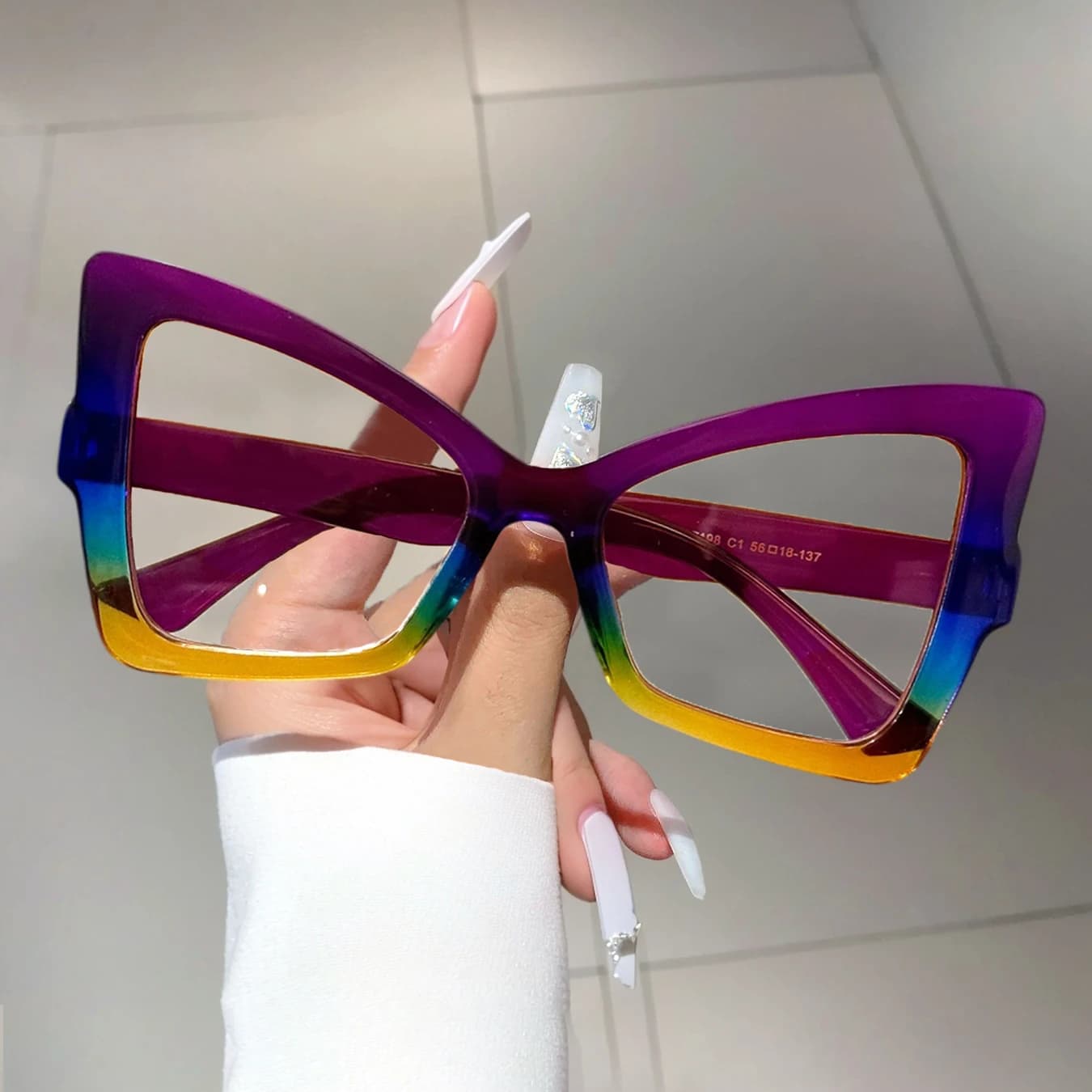 Lunettes surdimensionnées œil de chat pour femmes, monture tendance, Design de couleur contrastée