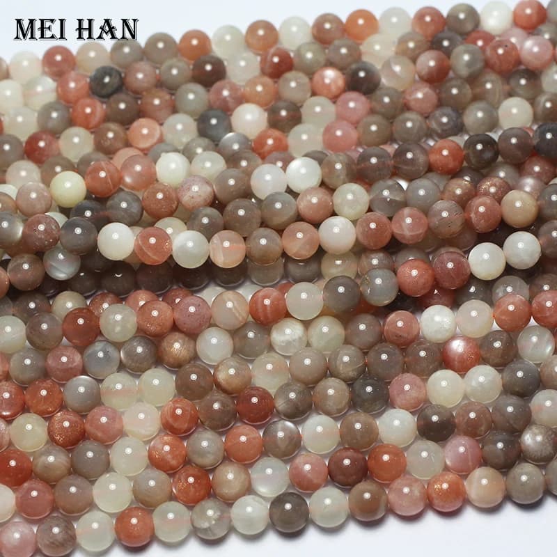 Perles rondes lisses en pierre de lune naturelle Meihan, couleurs mélangées, 6 mm, 8 mm, 10 mm, pierres précieuses pour la création de bijoux