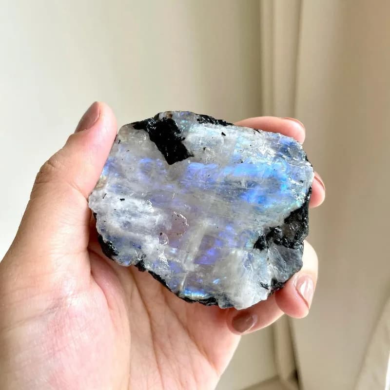 Grande Pierre de Lune Arc-en-ciel Brute, avec Iridescence Naturelle, Idéale pour la Décoration Intérieure, Cadeaux de Yoga