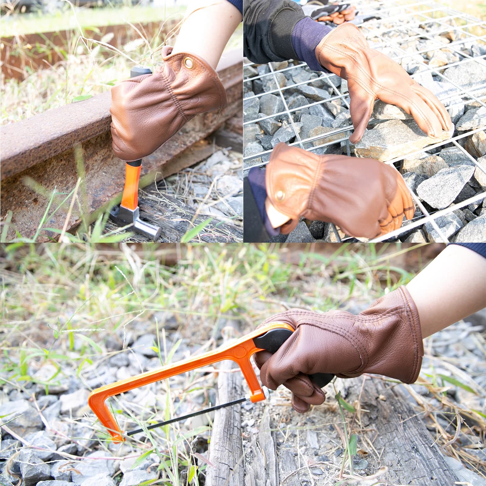 Gants de travail en cuir marron pour couper/moto/ferme