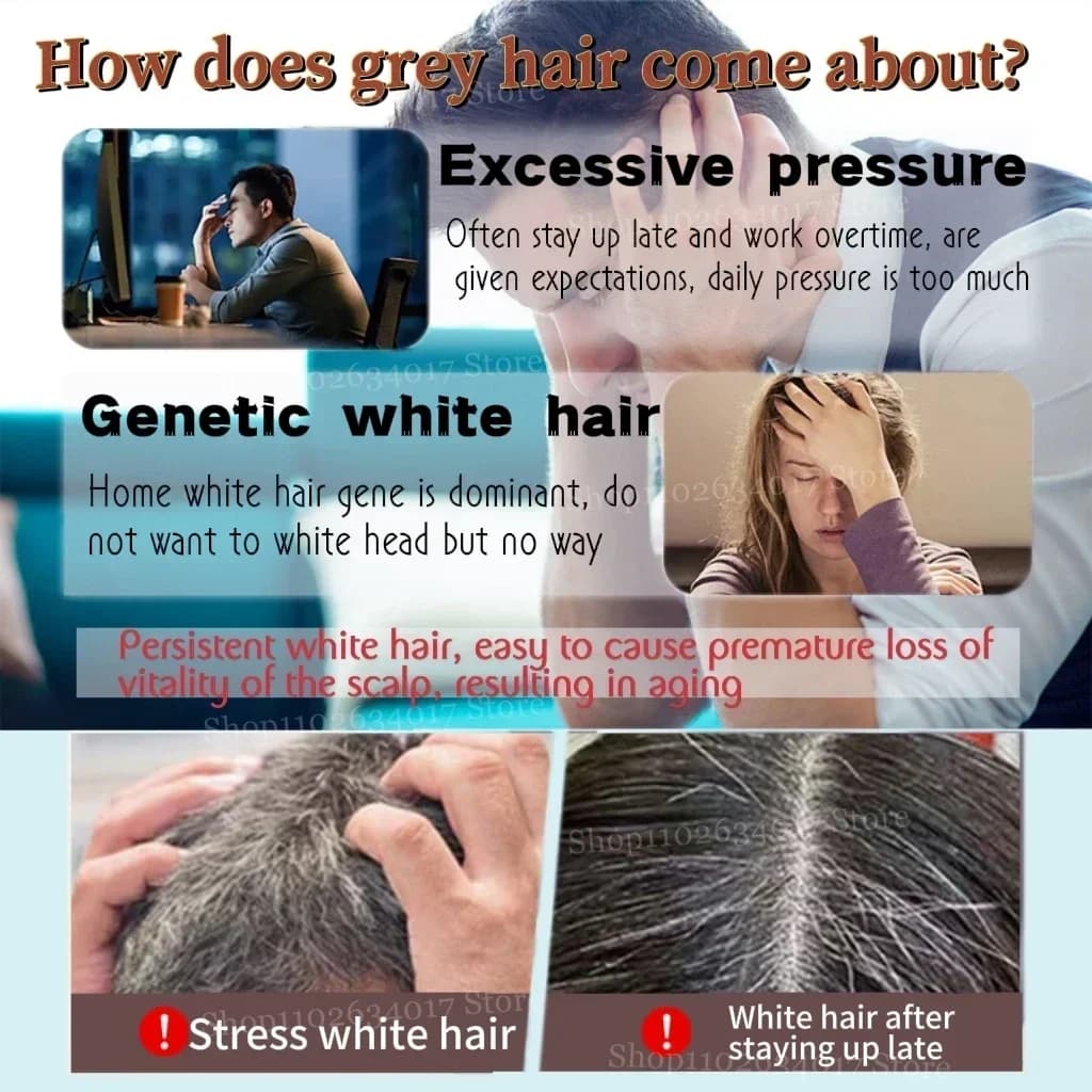 Huile capillaire gris-noir qui réduit la grisonnance précoce, nourrit les follicules, restaure le pigment noir naturel, assombre les cheveux gris/blancs