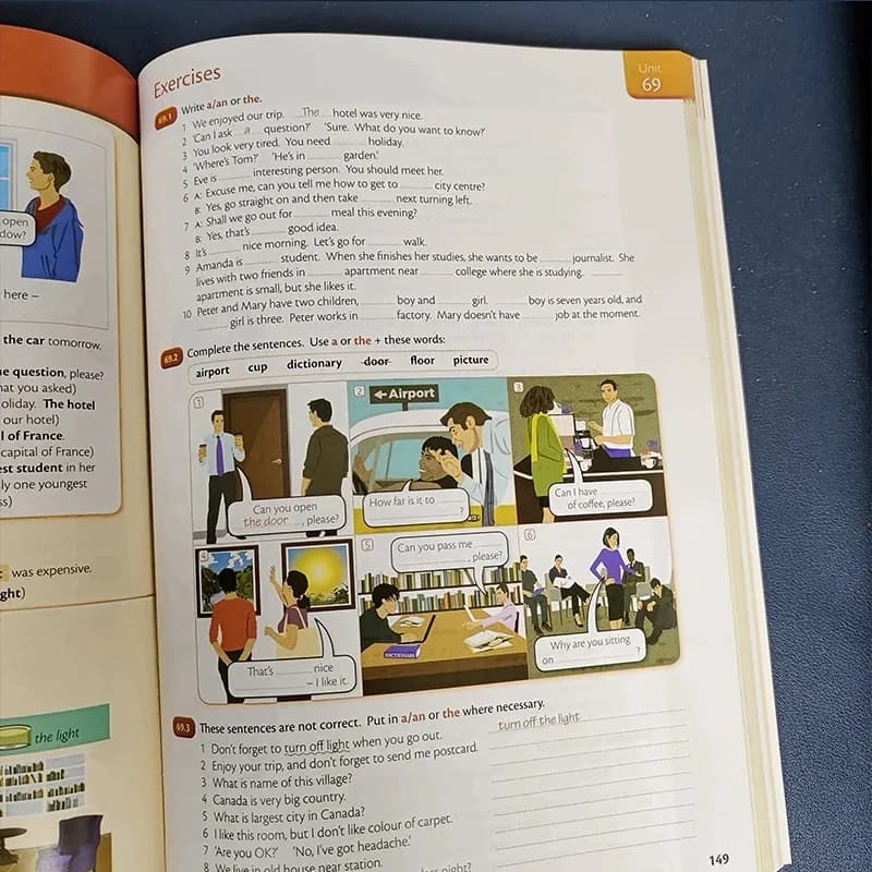 3 livres de grammaire anglaise élémentaire, grammaire anglaise essentielle avancée, livre d'exercices de préparation aux tests d'anglais, optionnel