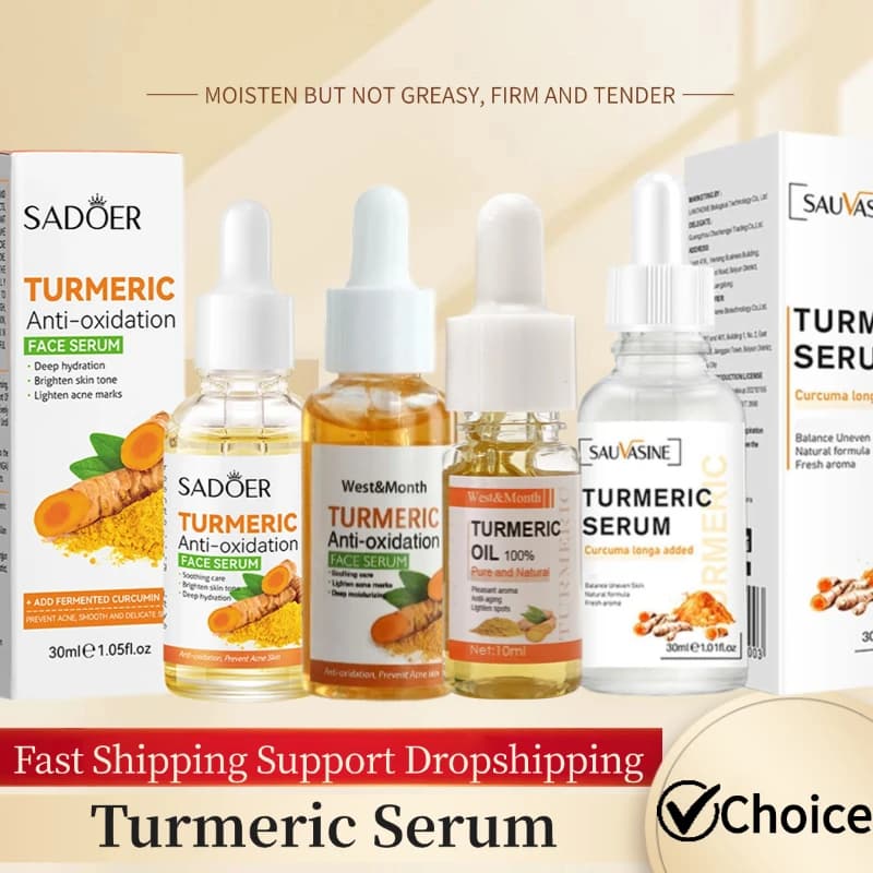 Sérum pour le visage essentiel au curcuma, hydratation en profondeur, Anti-âge, améliore l'élasticité de la peau, Lotion pour le soin de la peau