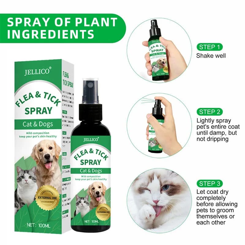 Spray Répulsif Anti-Puces et Tiques 100ml Formule Naturelle pour Chiens, à Base de Plantes avec Huiles Naturelles, Traitement Anti-Puces pour Chats, Soins de Santé pour Animaux