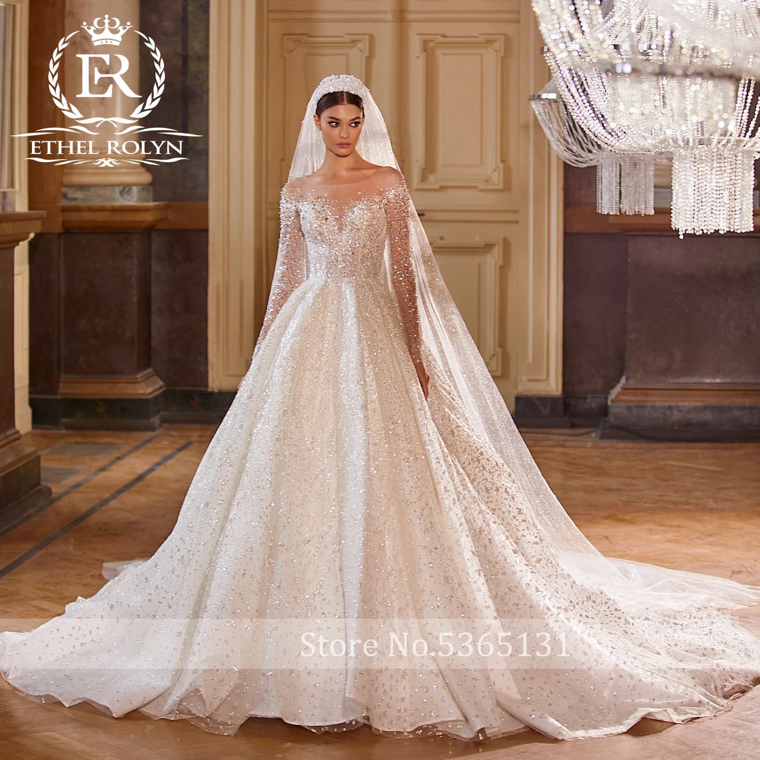 ETHEL ROLYN – robe de mariée pour femmes, Photos réelles, manches longues, en Tulle scintillant, avec cristaux, Vestidos De Novia