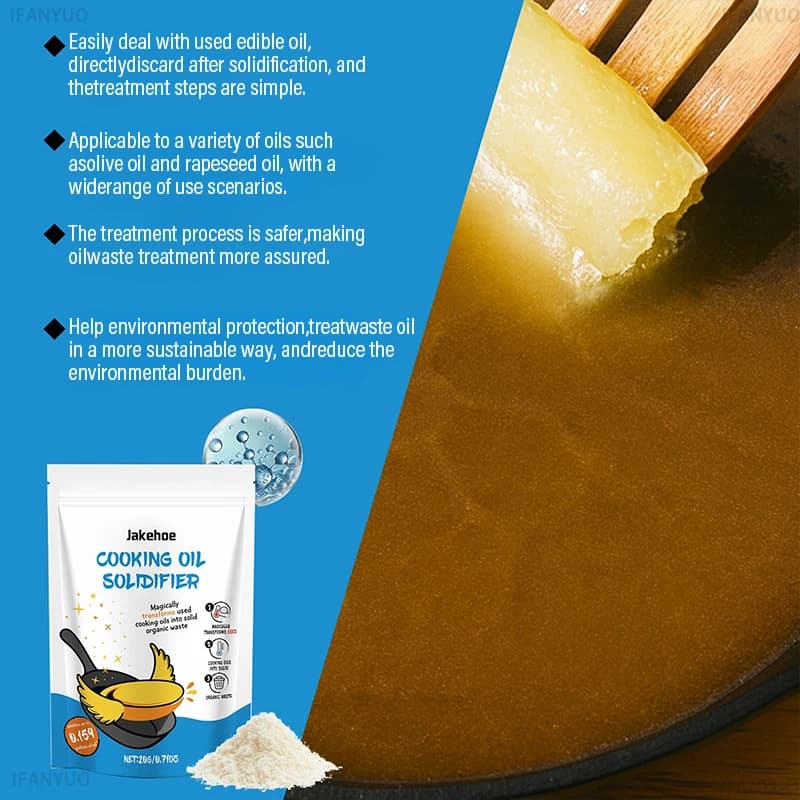 Huile de cuisson solidificateur poudre durcisseur de graisse chaude pour friteuse utilisée déchets d'huile légumes saindoux cuisine outil de nettoyage nettoyant tout usage