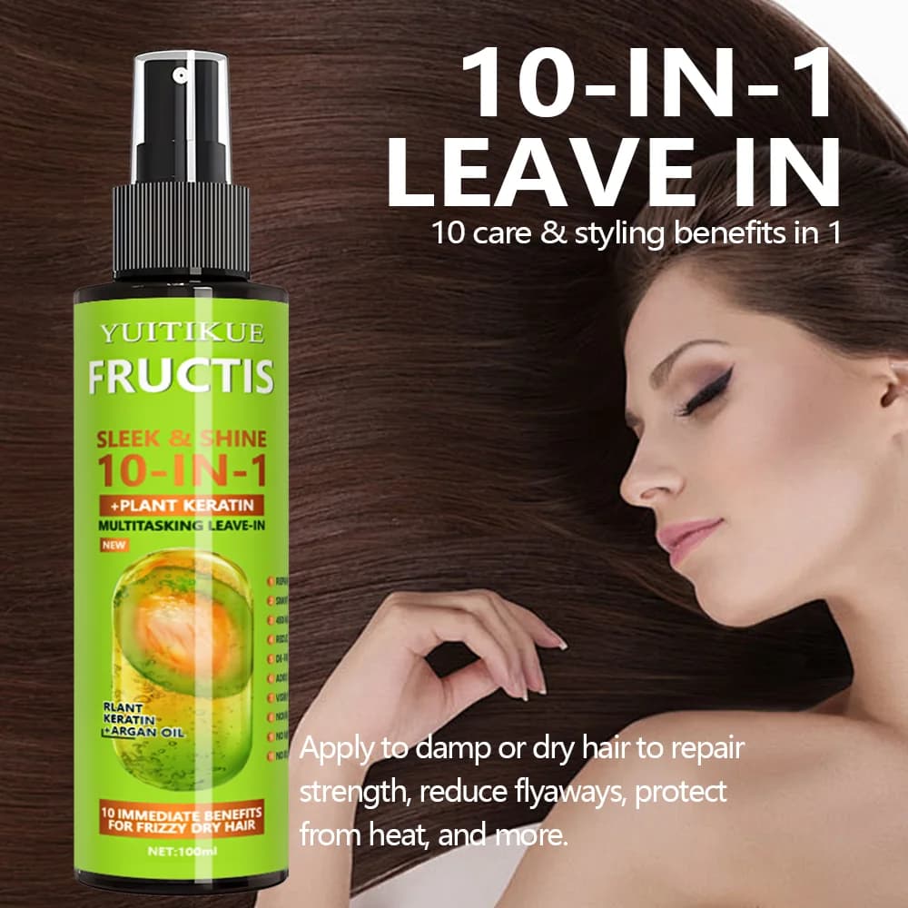 Spray sans rinçage à l'huile d'argan et à la kératine végétale, traitement capillaire multi-bénéfices pour des cheveux lisses et brillants