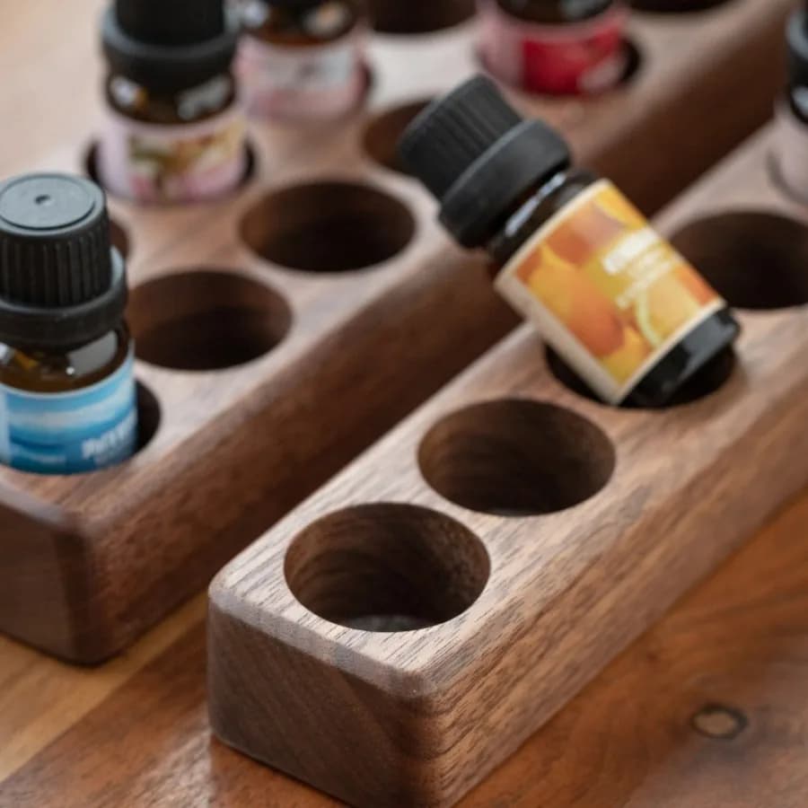 Support de rangement en bois de noyer pour huiles essentielles et cosmétiques, présentoir Vertical de bureau en bois, salle de bains, cuisine, ménage avec cloison