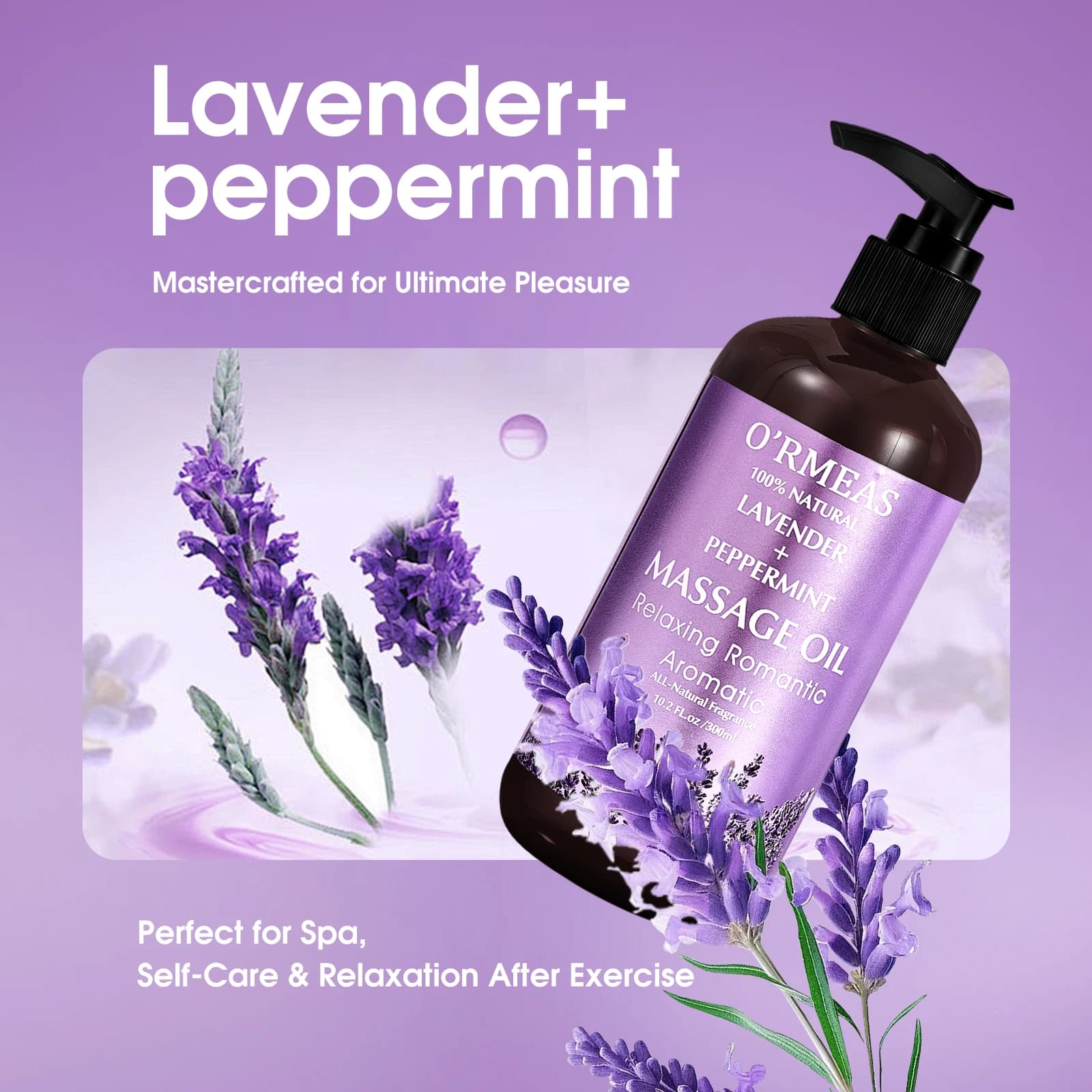 Huile corporelle de massage infusée à la lavande et à la menthe poivrée - Formule chauffante et hydratante pour hommes et femmes, 10,2 fl.oz