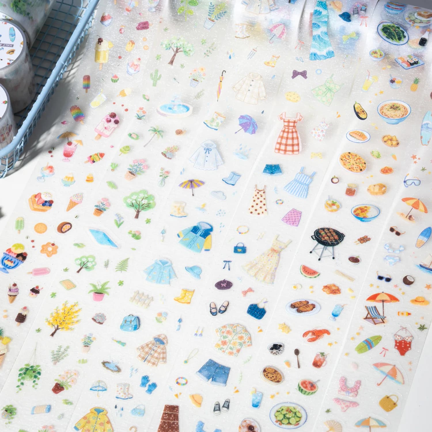 1 rouleau de ruban Washi PET Summer Daily, autocollants transparents mignons pour tenues et aliments