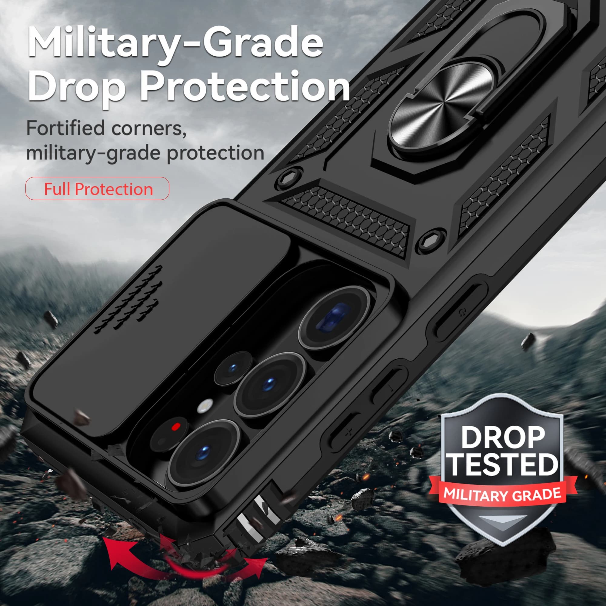 Étui de protection militaire avec objectif de caméra coulissant rotatif pour Samsung Galaxy S26 S25 S24 Ultra Plus S25FE S24FE S23FE S25EDGE