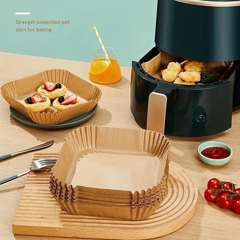 50 paquets de papier antiadhésif doublé avec friteuse à air pour la cuisson et les fours à micro-ondes