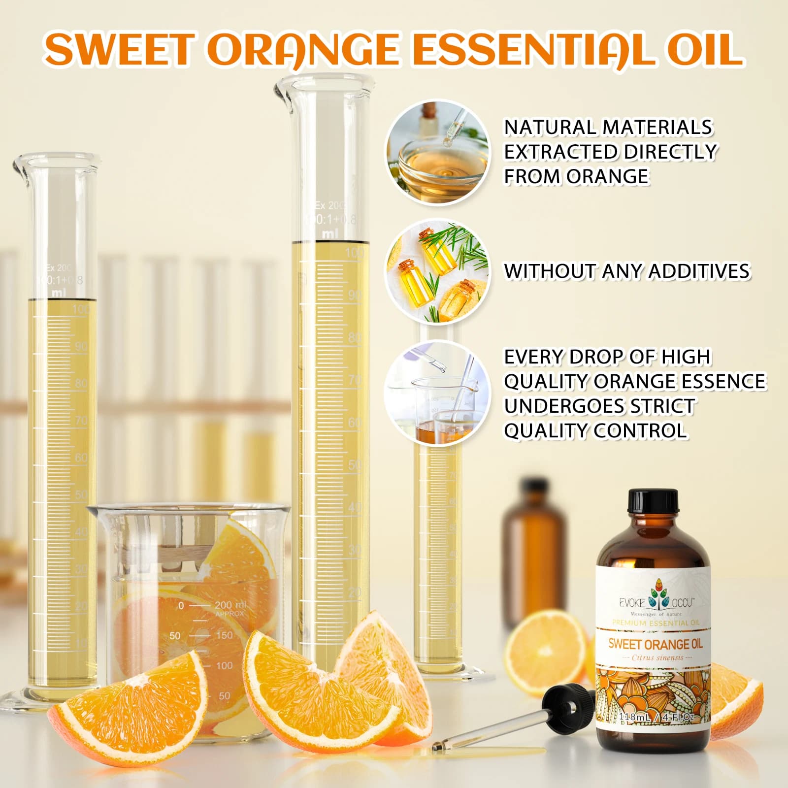 Huile essentielle d'orange douce EVOKE OCCU, 4 fl.oz. Huile essentielle de citron pure pour massage, fabrication de bougies DIY, diffuseur d'air frais, humidificateur