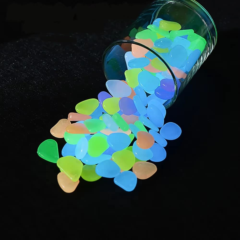 Galets lumineux colorés qui brillent dans le noir, pierres décoratives pour aquarium, jardinière, jardin, cour, allée, patio