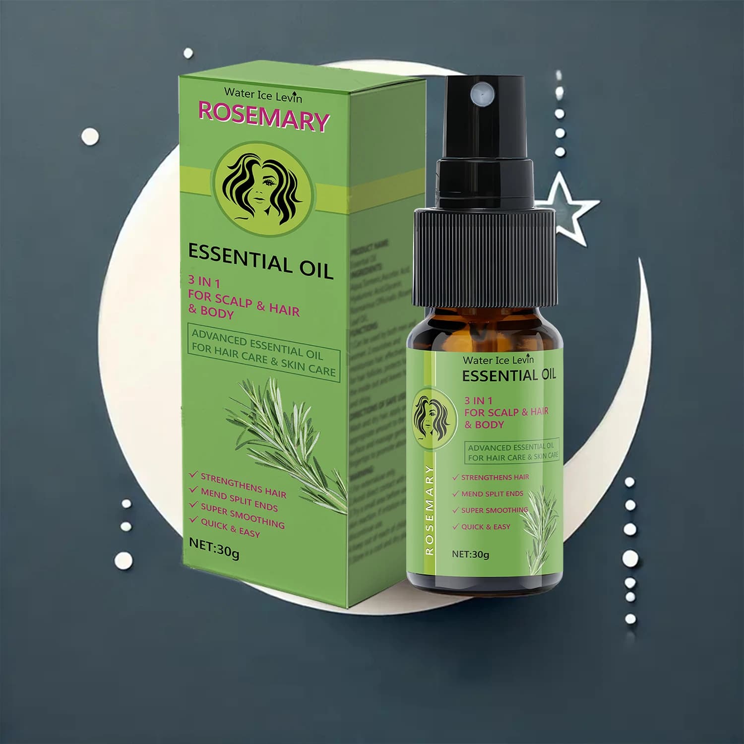 Huile Essentielle de Romarin 3 en 1 pour Cheveux et Cuir Chevelu - Renforce et Lisse, Anti-Frisottis, Nutrition Hivernale, Absorption Rapide