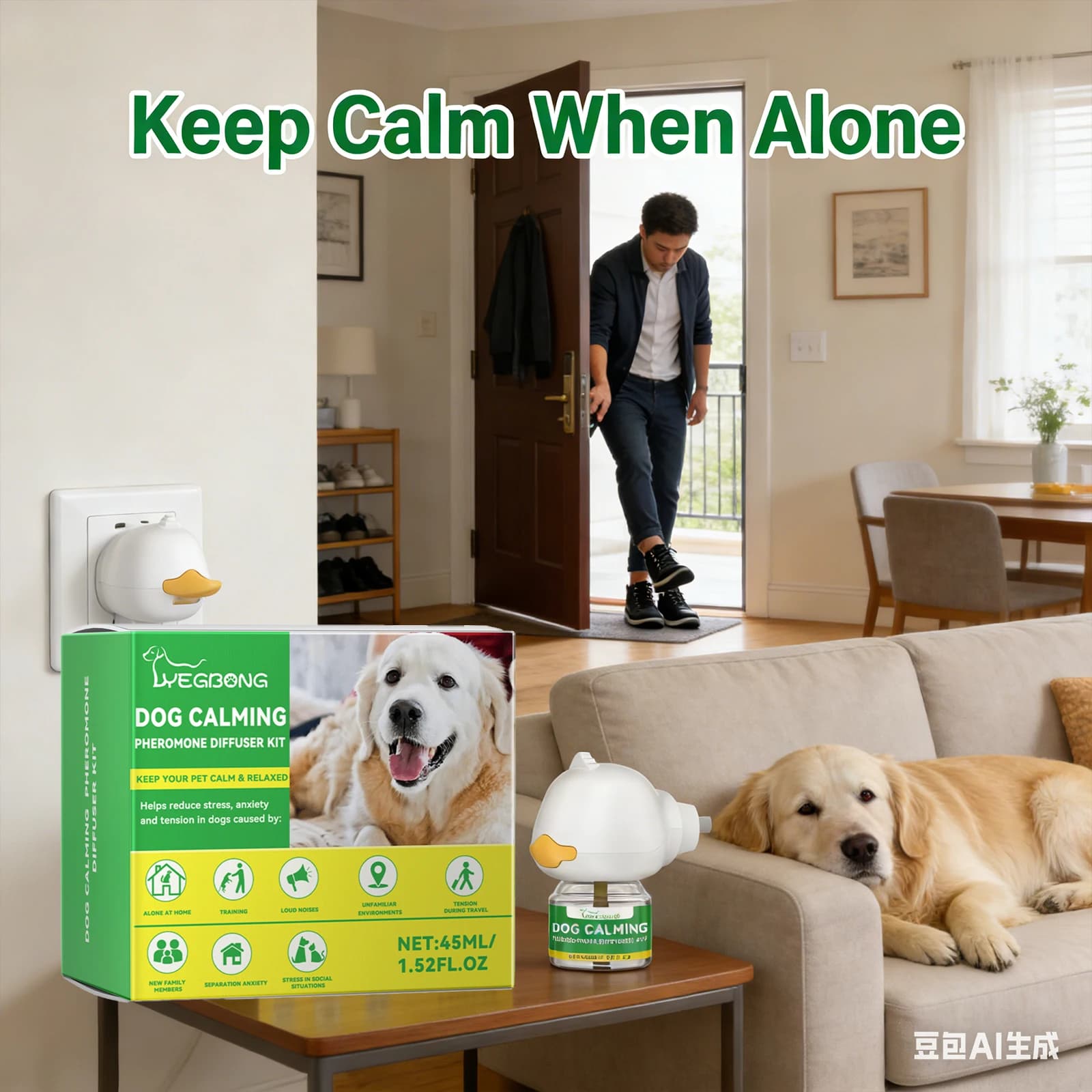 Kit diffuseur apaisant pour chien, relaxation, anti-anxiété, prévention du stress environnemental, prévention de l'incontinence urinaire, liquide apaisant pour animaux de compagnie