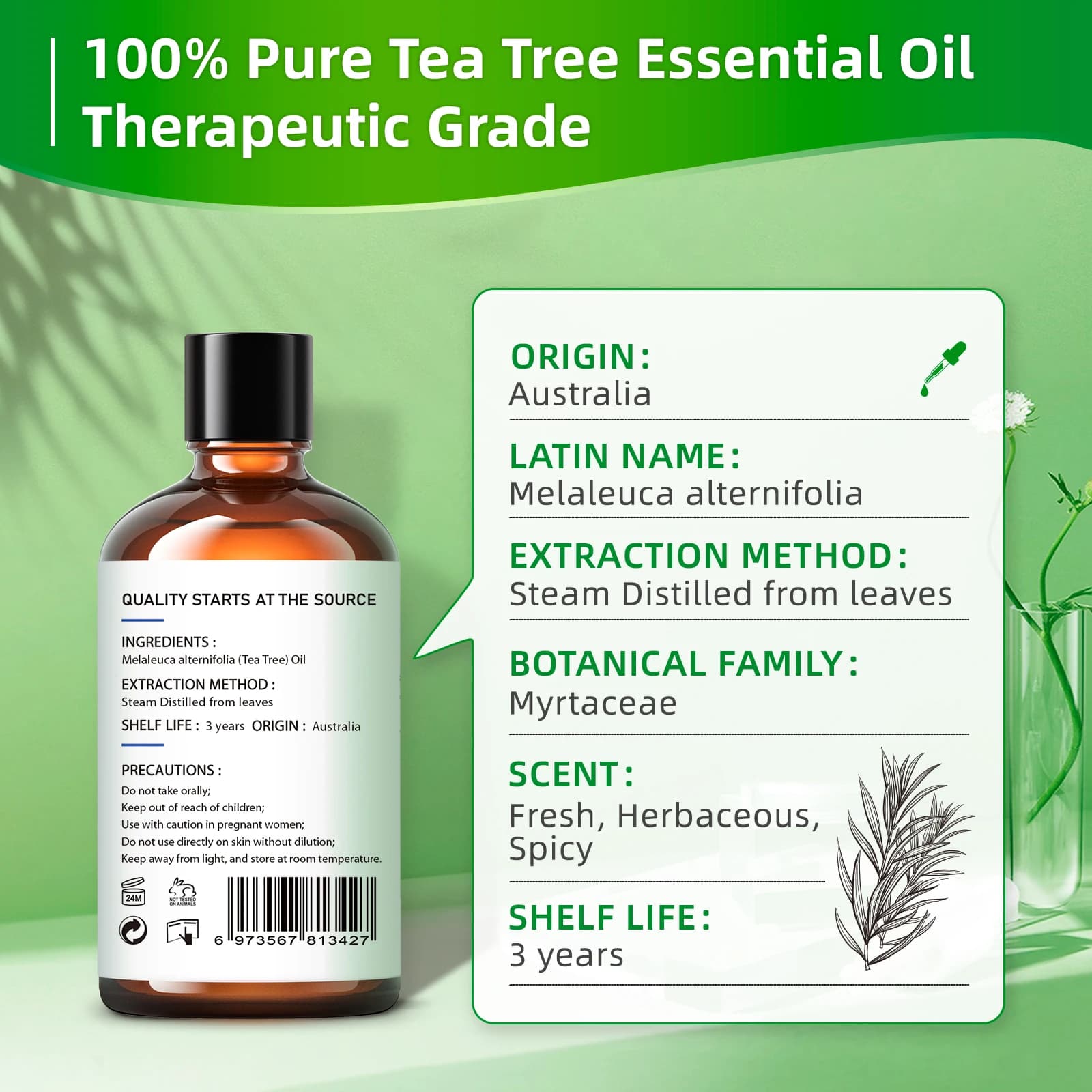 HIQILI 100ML huiles essentielles d'arbre à thé pour diffuseur humidificateur aromathérapie Massage huile aromatique pour bougies fabrication de savon soins capillaires