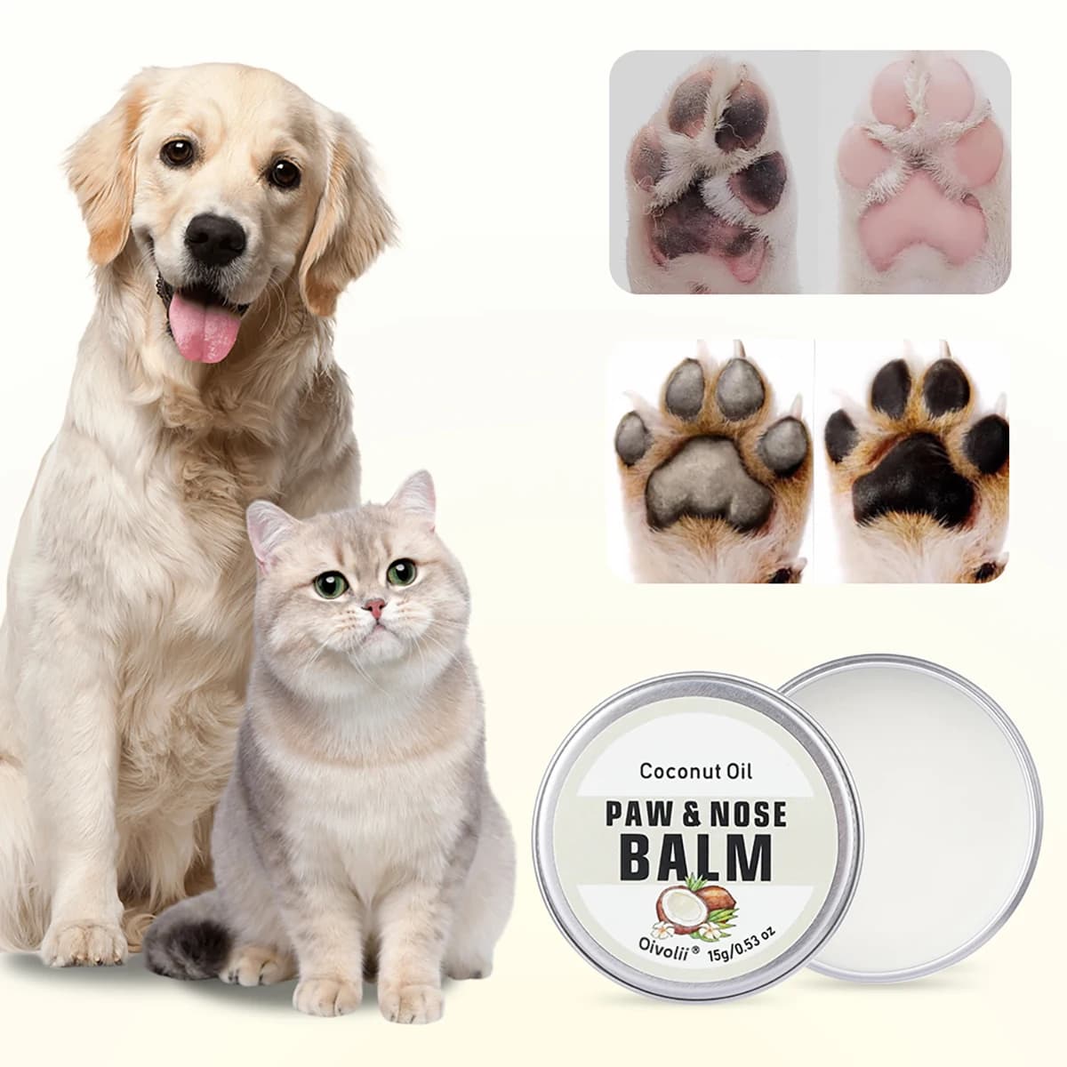 Baume pour pattes de chien à l'huile de coco, cire pour pattes et nez, sûr à lécher, hydratant apaisant, réparation des pattes sèches et gercées pour chiens et chats, pour la chaleur du pavé
