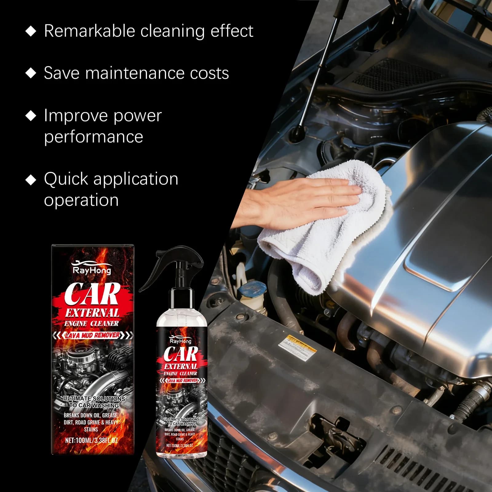 Nettoyant d'entretien externe pour moteur de voiture - Sans rinçage, élimine rapidement l'huile, la graisse et la poussière tenaces pour les composants extérieurs du cockpit du moteur