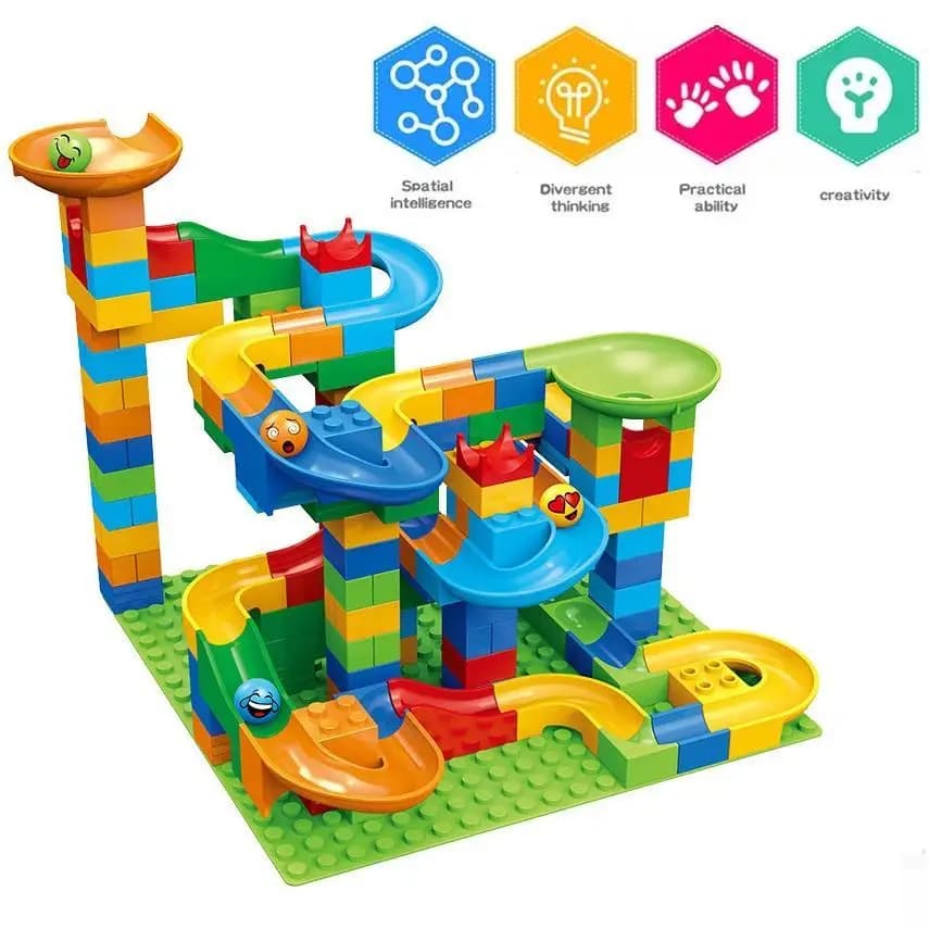 Bloc de Rail en marbre, piste coulissante de course, piste éducative, boule de construction de couleur, entonnoir coulissant, ensembles de blocs de bricolage, briques, jouets pour enfants