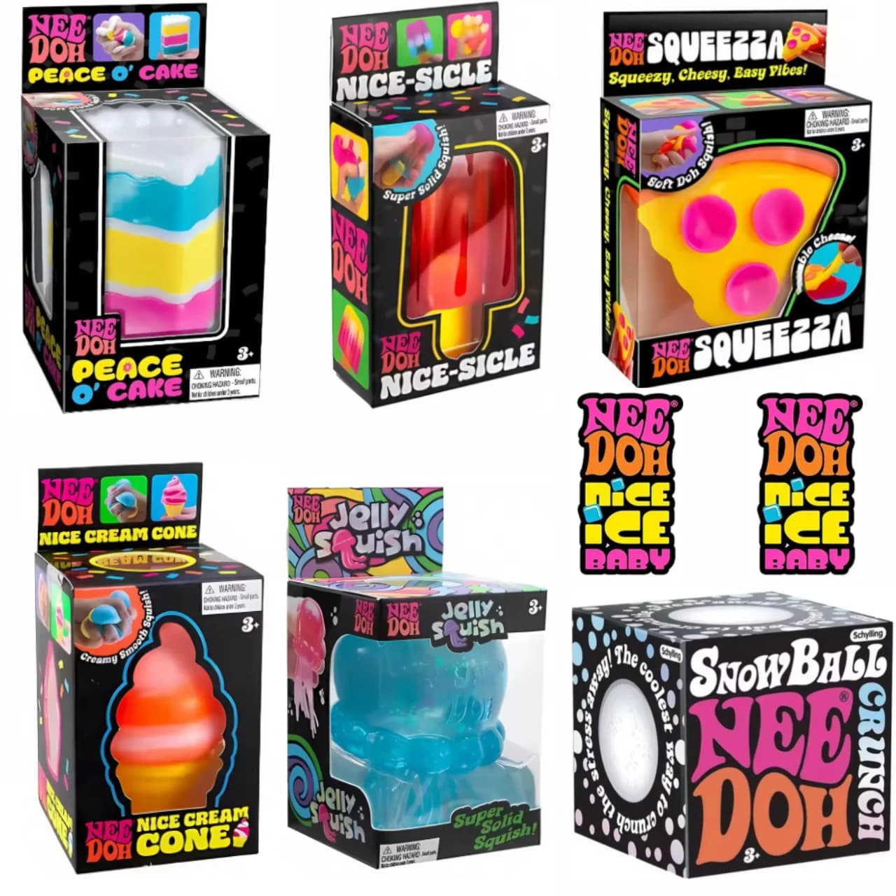 Schylling Nee Doh Nice Cube & Nice-Sicle Jouet sensoriel anti-stress à presser, cube anti-anxiété pour la concentration et les TDAH